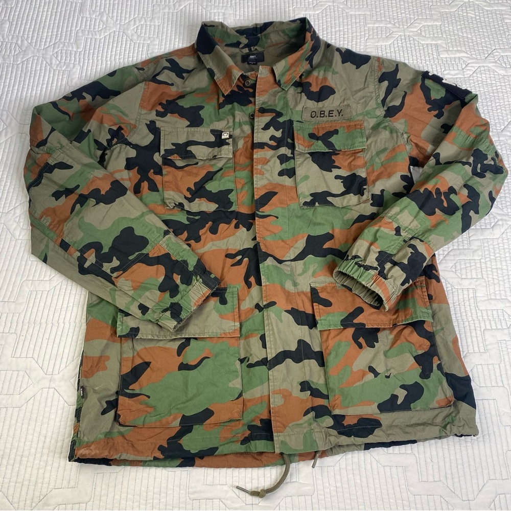 Obey Men's Camouflage Field Military Jacket Sz Large L *flaw